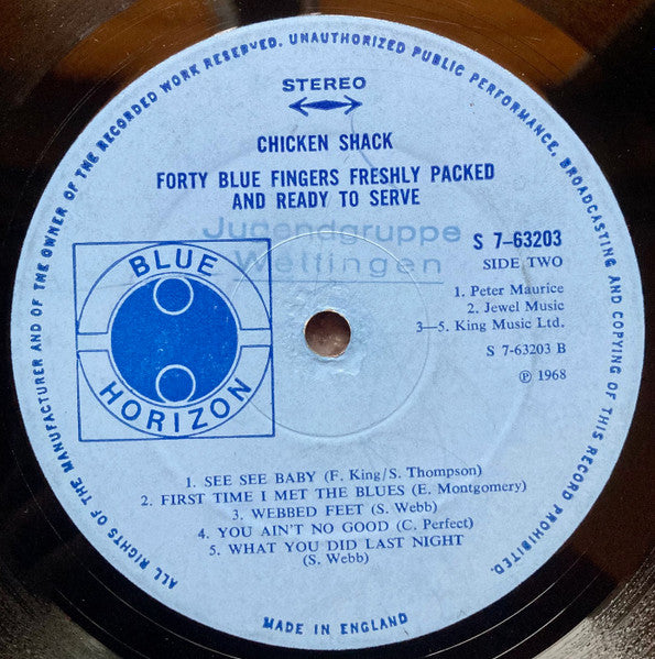 Chicken Shack : Forty Blue Fingers, Freshly Packed And Ready To Serve (LP, Album)