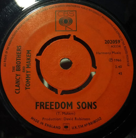The Clancy Brothers & Tommy Makem : Freedom Sons (7", Single, Tex)