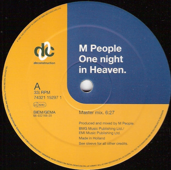 M People : One Night In Heaven (12", Maxi)