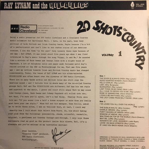 Ray Lynam & The Hillbillies : 20 Shots Of Country Volume 1 (LP)
