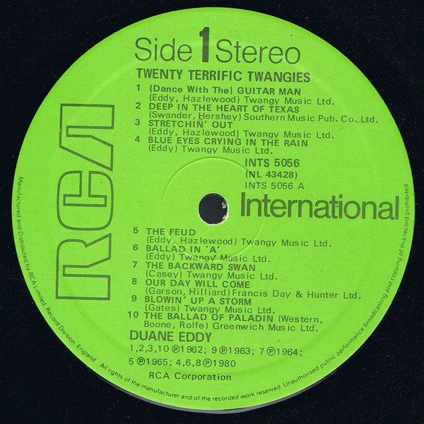 Duane Eddy : Twenty Terrific "Twangies" (LP, Comp)