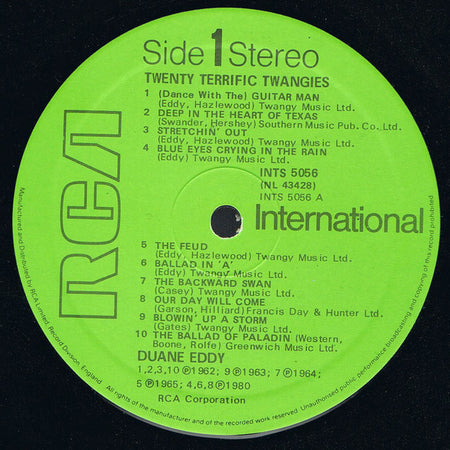 Duane Eddy : Twenty Terrific "Twangies" (LP, Comp)