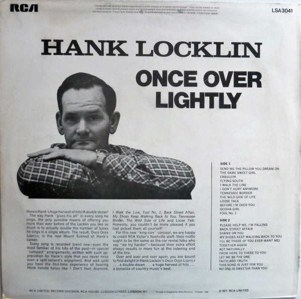Hank Locklin : Once Over Lightly (LP, Album, RE)