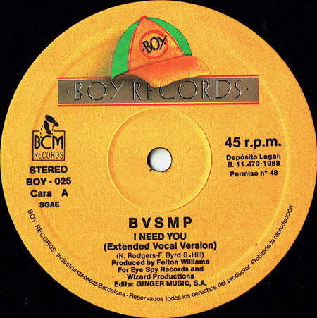 B.V.S.M.P. : I Need You (12")