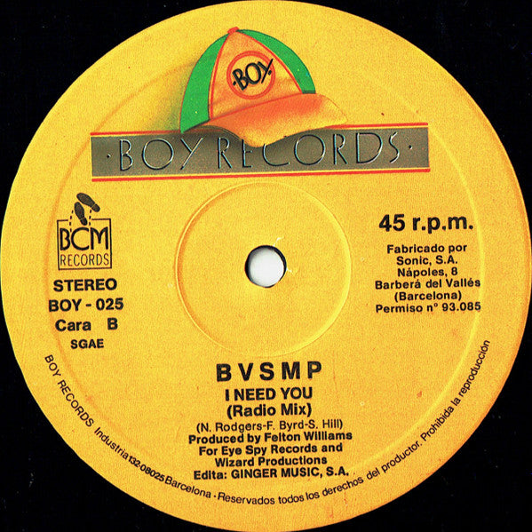 B.V.S.M.P. : I Need You (12")