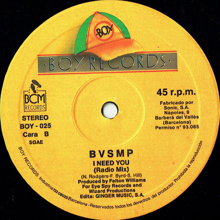 B.V.S.M.P. : I Need You (12")