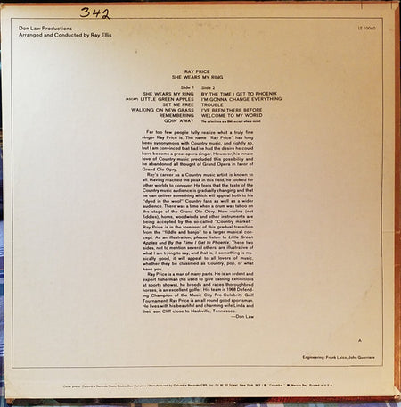 Ray Price : She Wears My Ring (LP, Album)