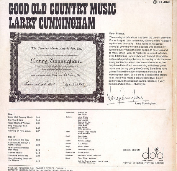 Larry Cunningham (2) : Good Old Country Music (LP)