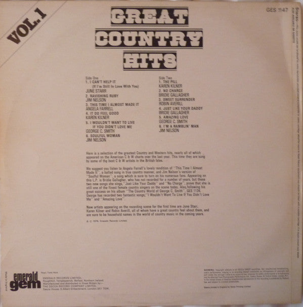 Various : Great Country Hits Vol.1 (LP, Comp)