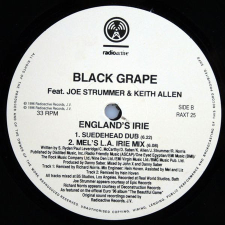 Black Grape Feat. Joe Strummer & Keith Allen : England's Irie (12", Single)
