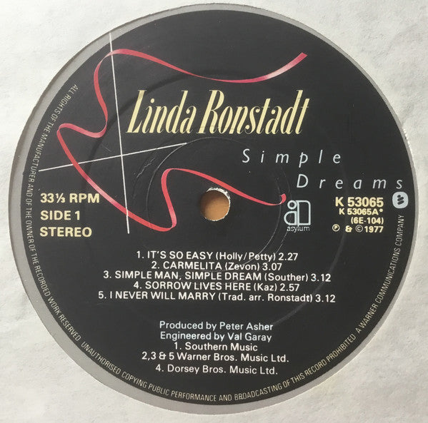 Linda Ronstadt : Simple Dreams (LP, Album, Gat)