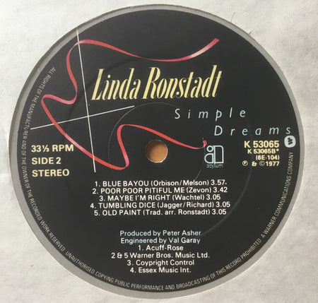 Linda Ronstadt : Simple Dreams (LP, Album, Gat)