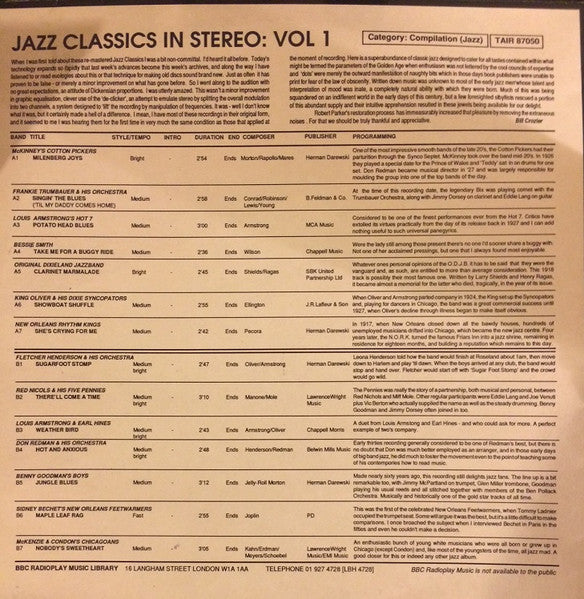 Various : Jazz Classics In Stereo: Vol 1 (LP, Comp)
