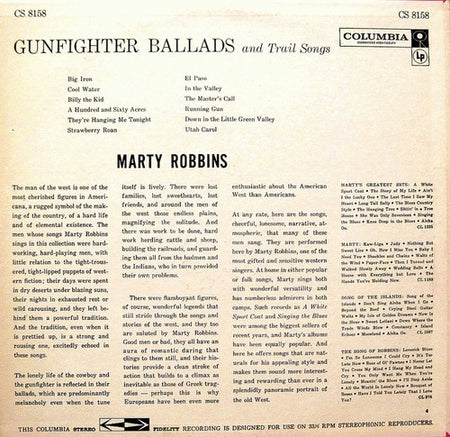 Marty Robbins : Gunfighter Ballads And Trail Songs (LP, Album, RE, San)