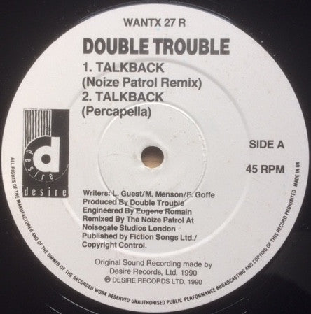 Double Trouble : Talk Back (Remixes) (12", Promo)