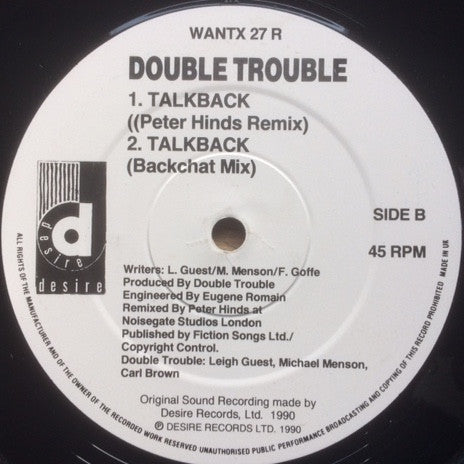 Double Trouble : Talk Back (Remixes) (12", Promo)