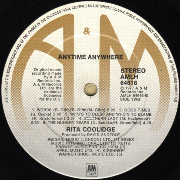 Rita Coolidge : Anytime... Anywhere (LP, Album)
