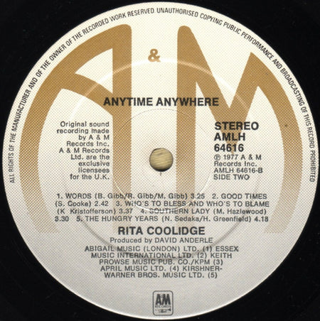 Rita Coolidge : Anytime... Anywhere (LP, Album)