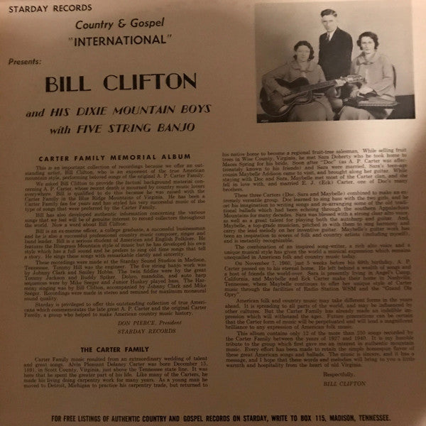 Bill Clifton And His Dixie Mountain Boys : Carter Family Memorial Album (LP, Album)