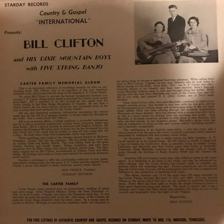 Bill Clifton And His Dixie Mountain Boys : Carter Family Memorial Album (LP, Album)