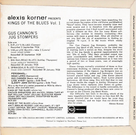 Cannon's Jug Stompers : Alexis Korner Presents Kings Of The Blues Vol. 1 (7", EP, Comp, Mono)