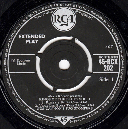 Cannon's Jug Stompers : Alexis Korner Presents Kings Of The Blues Vol. 1 (7", EP, Comp, Mono)