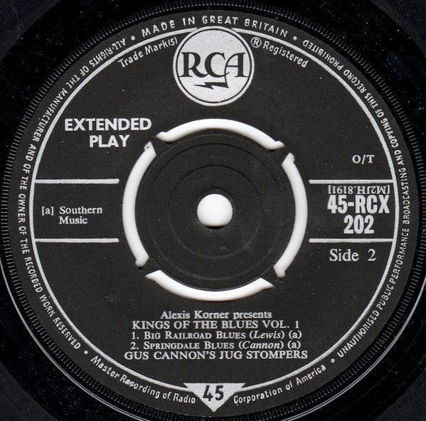 Cannon's Jug Stompers : Alexis Korner Presents Kings Of The Blues Vol. 1 (7", EP, Comp, Mono)