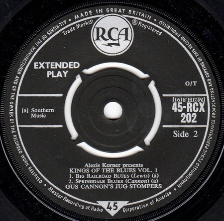 Cannon's Jug Stompers : Alexis Korner Presents Kings Of The Blues Vol. 1 (7", EP, Comp, Mono)