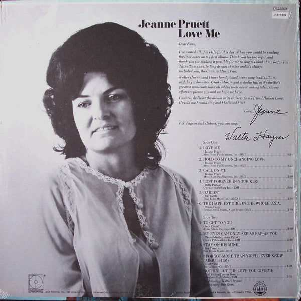 Jeanne Pruett : Love Me (LP, Album, Club, RCA)