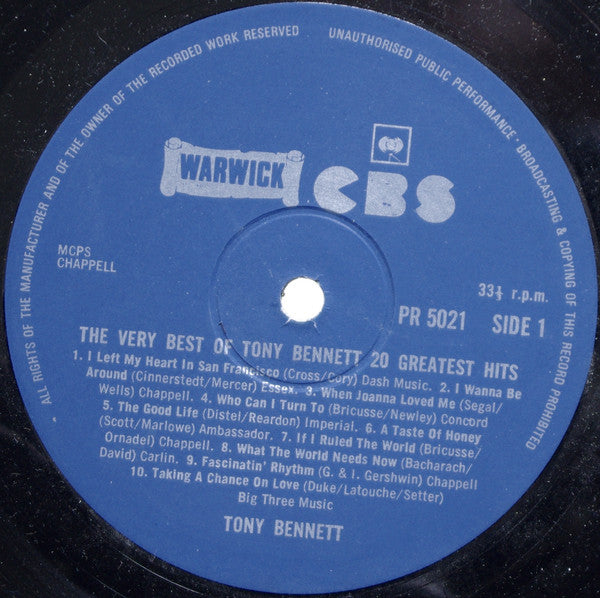 Tony Bennett : The Very Best Of Tony Bennett 20 Greatest Hits (LP, Comp)