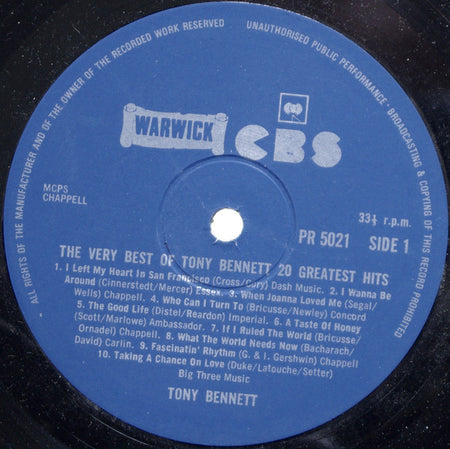 Tony Bennett : The Very Best Of Tony Bennett 20 Greatest Hits (LP, Comp)