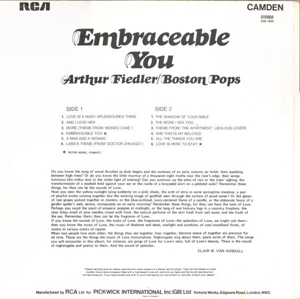 Arthur Fiedler / Boston Pops Orchestra : Embraceable You (LP, Comp)