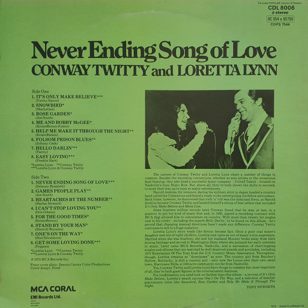 Conway Twitty & Loretta Lynn : Never Ending Song Of Love (LP, Comp)