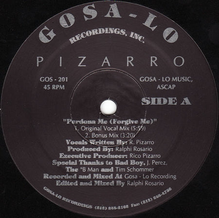 Pizarro : Perdona Me (Forgive Me) (12")