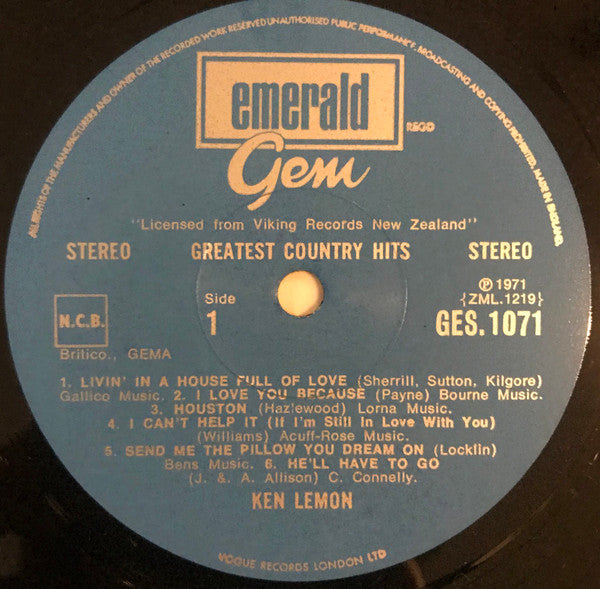 Ken Lemon : Greatest Country Hits (LP, Comp)