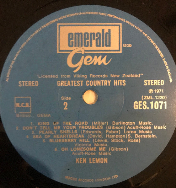 Ken Lemon : Greatest Country Hits (LP, Comp)