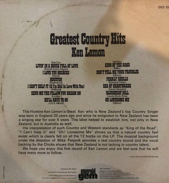 Ken Lemon : Greatest Country Hits (LP, Comp)