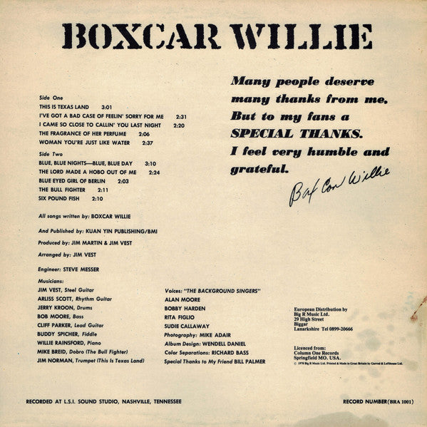 Boxcar Willie : Boxcar Willie (LP, Album)