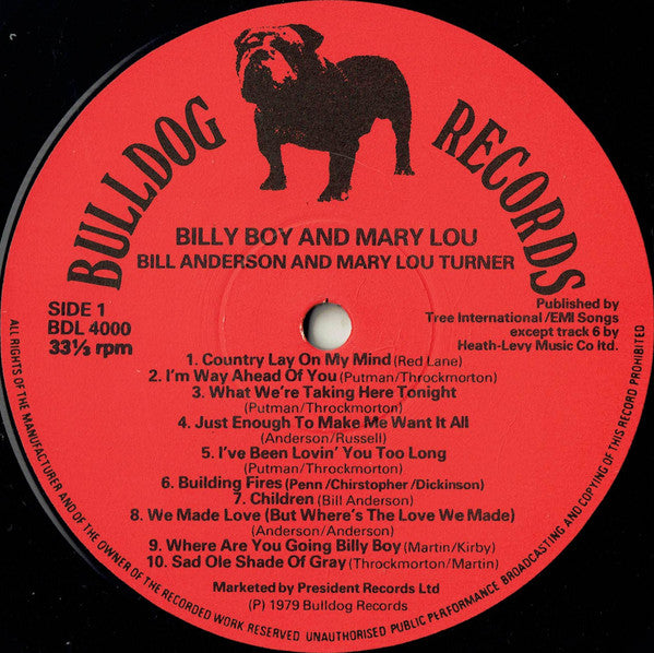 Bill Anderson (2) & Mary Lou Turner : Billy Boy & Mary Lou (LP, Comp)