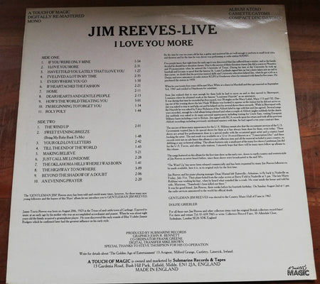 Jim Reeves : Jim Reeves – Live. I Love You More (LP, Album, Mono)