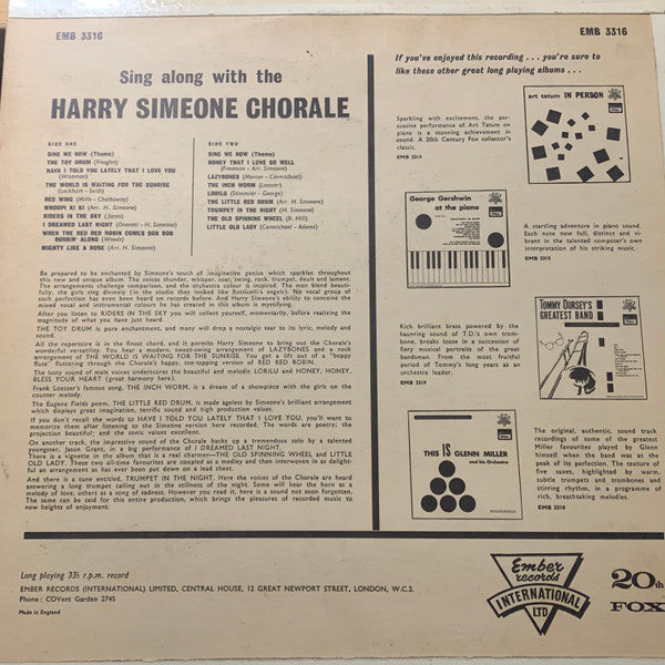 The Harry Simeone Chorale : Sing Along With (LP, Album)