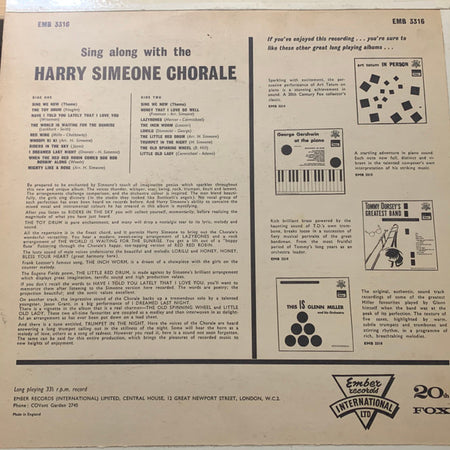 The Harry Simeone Chorale : Sing Along With (LP, Album)