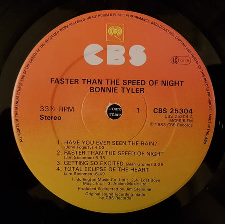Bonnie Tyler : Faster Than The Speed Of Night (LP, Album)