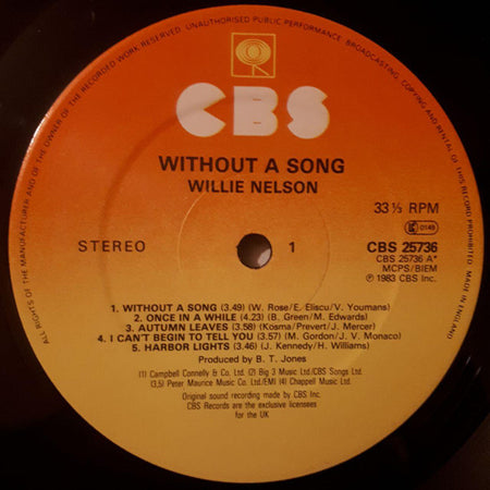 Willie Nelson : Without A Song (LP, Album)