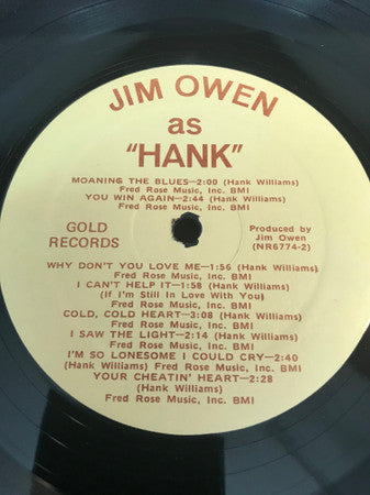 Jim Owen : Jim Owen As "Hank" (LP)