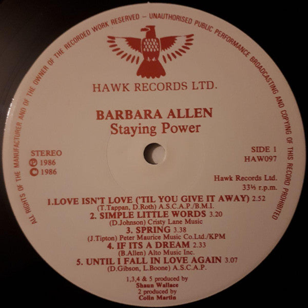Barbara Allen : Staying Power (LP, Album)
