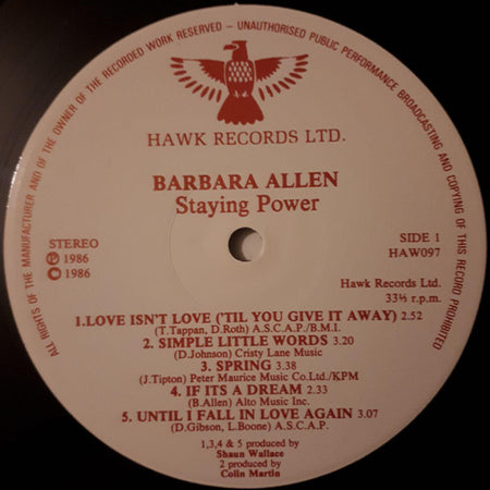 Barbara Allen : Staying Power (LP, Album)
