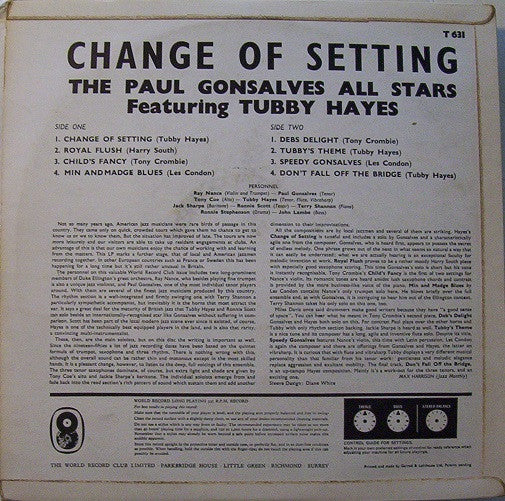 Tubby Hayes And The Paul Gonsalves All Stars : Change Of Setting (LP, Mono)