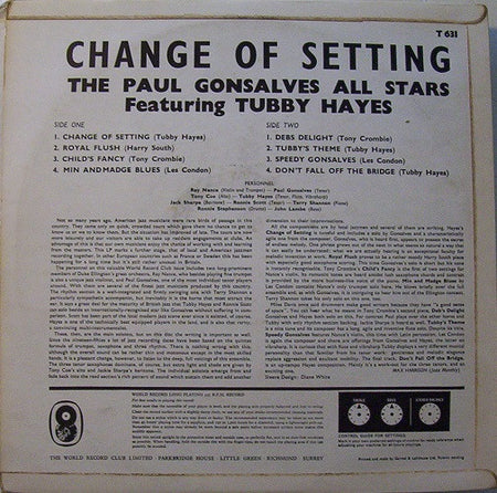 Tubby Hayes And The Paul Gonsalves All Stars : Change Of Setting (LP, Mono)