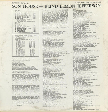 Blind Lemon Jefferson / Son House : Blind Lemon Jefferson / Son House (LP, Comp)